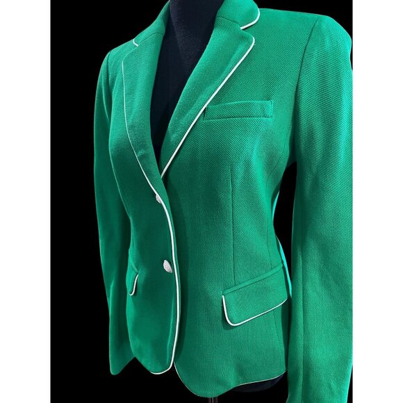 Gap Academy Blazer Womens 0 Green/White Piping Trim FALL ivy league preppy AMERI - Picture 2 of 8